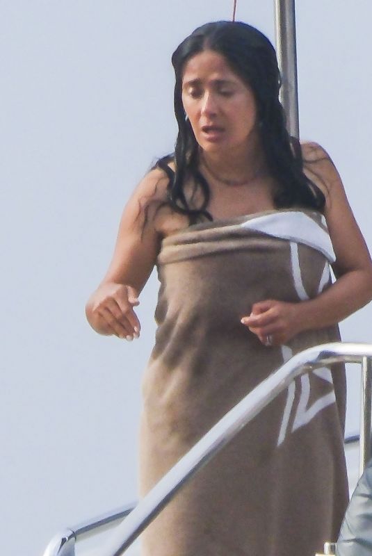 SALMA HAYEK on Holiday Vacation at a Yacht Out in Formentera 08/13/2024