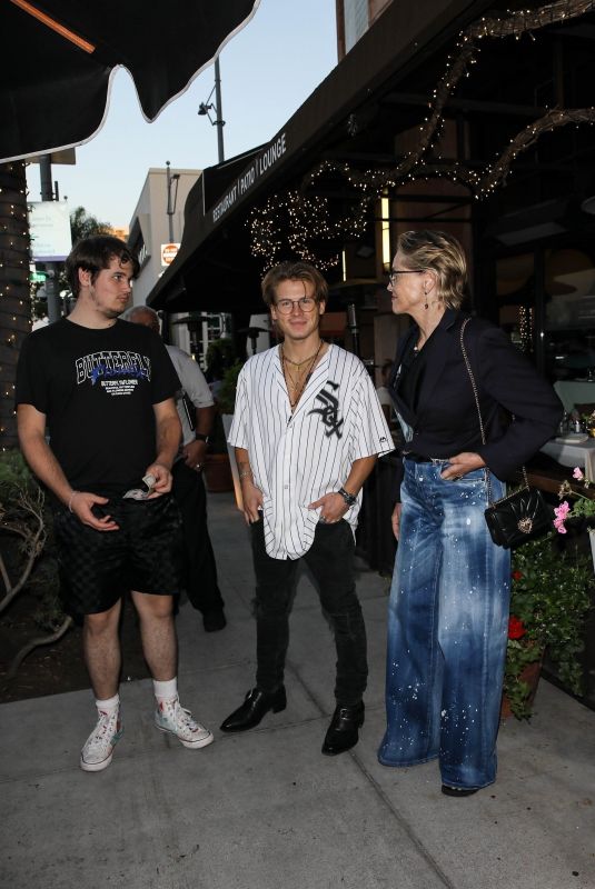 SHARON STONE Out for Lunch with Sons Roan and Laird in Beverly Hills 08/09/2024