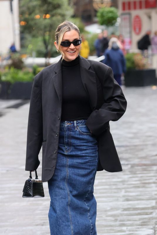 ASHLEY ROBERTS in a Denim Skirt Arrives at Heart Radio in London 09/27/2024