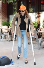 AUBREY PLAZA on Crutches After Suffering Torn ACL at WNBA All-Star Weekend in New York 09/09/2024