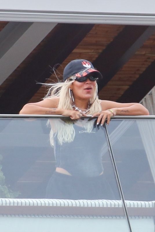 KAROL G at a Hotel Balcony Ahead of Rock in Rio 09/18/2024