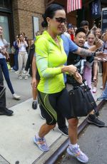 KATY PERRY in a Green Neon Sports Outfit Leaves Her Hotel in New York 09/07/2024