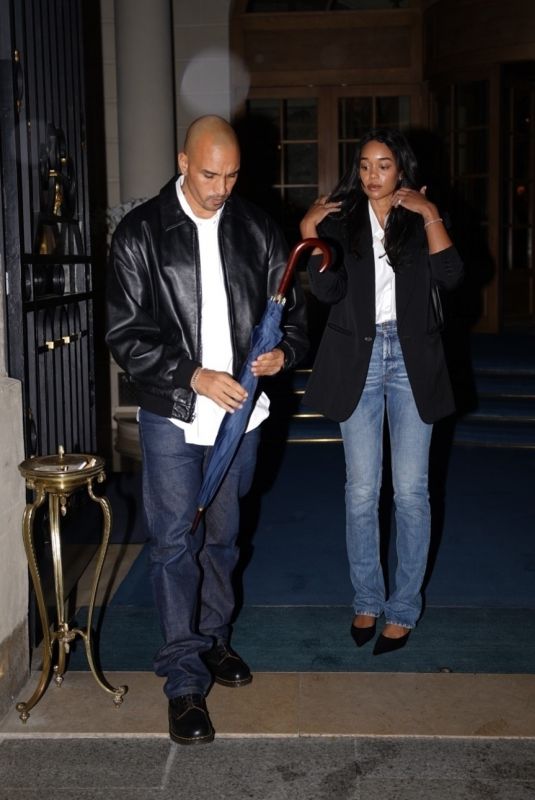 LAURA HARRIER and Sam Jarou Leaves Their Hotel at Paris Fashion Week 09/22/2024