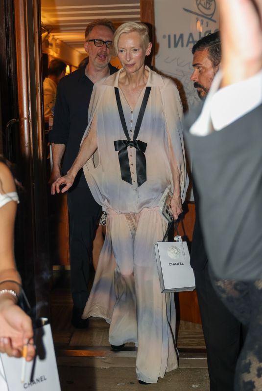 TILDA SWINTON Leaves an Exclusive Chanel Evening in Venice 09/01/2024