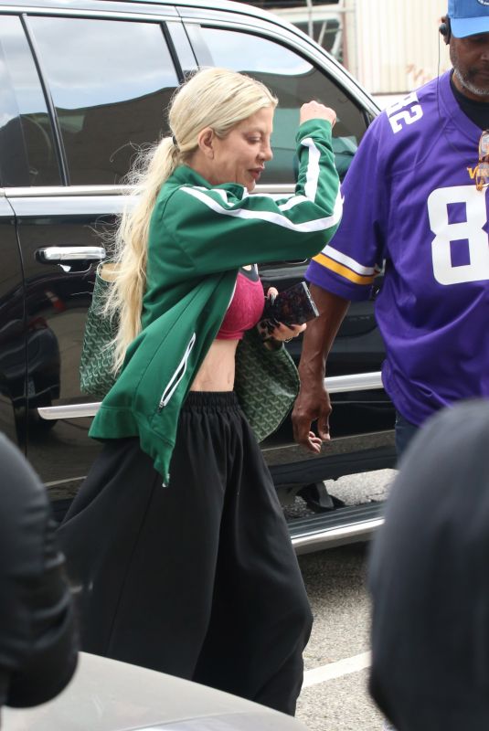 TORI SPELLING Arrives at DWTS Studio for Rehearsals in Los Angeles 09/15/2024