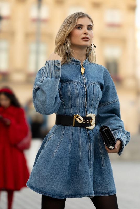 XENIA ADONTS Arrives at Schiaparelli Fashion Show at Paris Fashion Week 09/26/2024