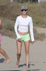 ALESSANDRA AMBROSIO Enjoying a Game of Volleyball on the Beach in Pacific Palisades 10/12/2024