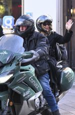 AMANDA HOLDEN Leaves Global Studios on a Motorcycle in London 10/04/2024