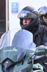 AMANDA HOLDEN Leaves Global Studios on a Motorcycle in London 10/04/2024