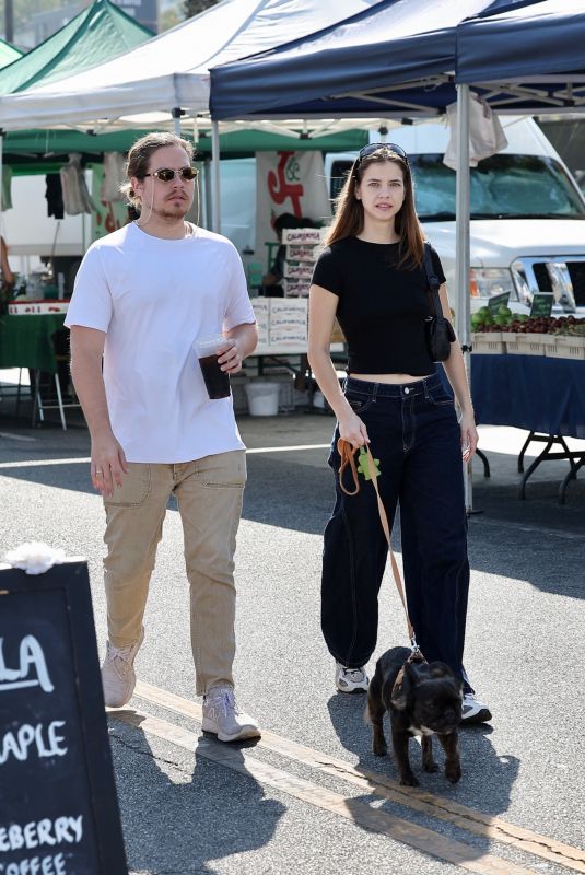 BARBARA PALVIN and Dylan Sprouse Out with Their Dog at Beverly Hills Farmers Market 10/06/2024