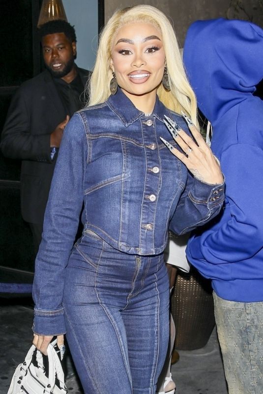BLAC CHYNA in Double Denim Shows off Her Wedding Ring at Lavo in Los Angeles 10/30/2024