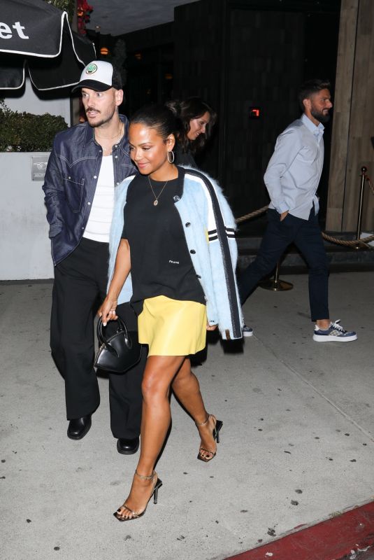 CHRISTINA MILIA Night Out with Olivier Giroud and His Wife at Catch Steak 10/28/2024