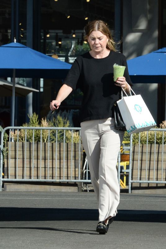 ELLEN POMPEO Out for Iced Matcha Beverage at Clark Street in Larchmont Village 10/21/2024