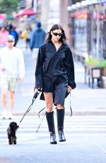 IRINA SHAYK All in Black Walks Her Dog in New York 10/22/2024