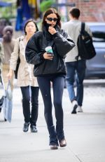 IRINA SHAYK in a Oversized Leather Jacket Out in New York 10/02/2024
