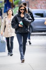 IRINA SHAYK in a Oversized Leather Jacket Out in New York 10/02/2024