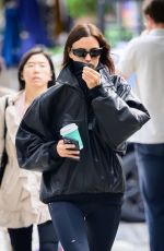 IRINA SHAYK in a Oversized Leather Jacket Out in New York 10/02/2024