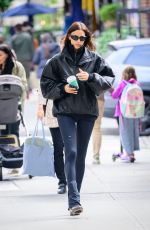 IRINA SHAYK in a Oversized Leather Jacket Out in New York 10/02/2024