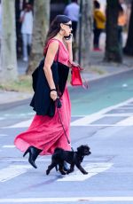 IRINA SHAYK in a Red Dress Out with Her Dog in New York 10/21/2024