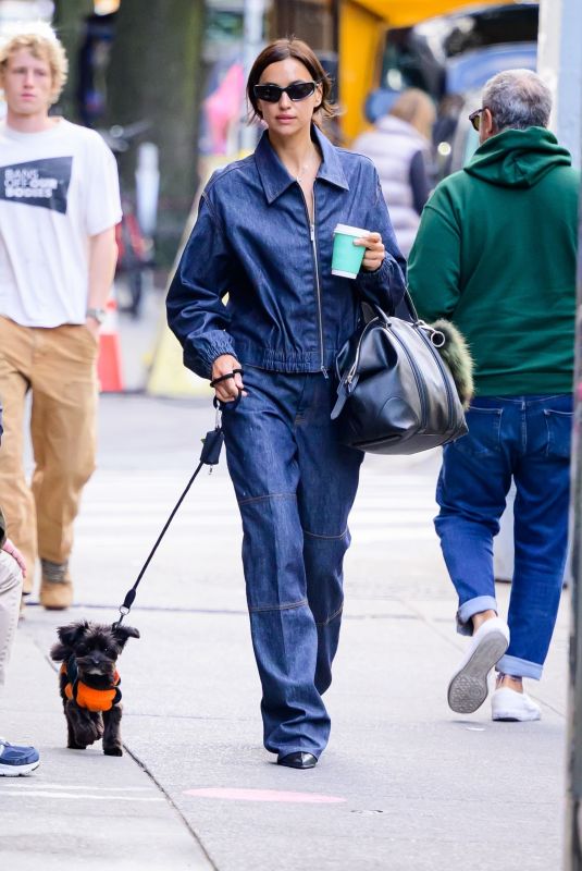 IRINA SHAYK in Doubles Denim Out with Her Dog in New York 10/09/2024