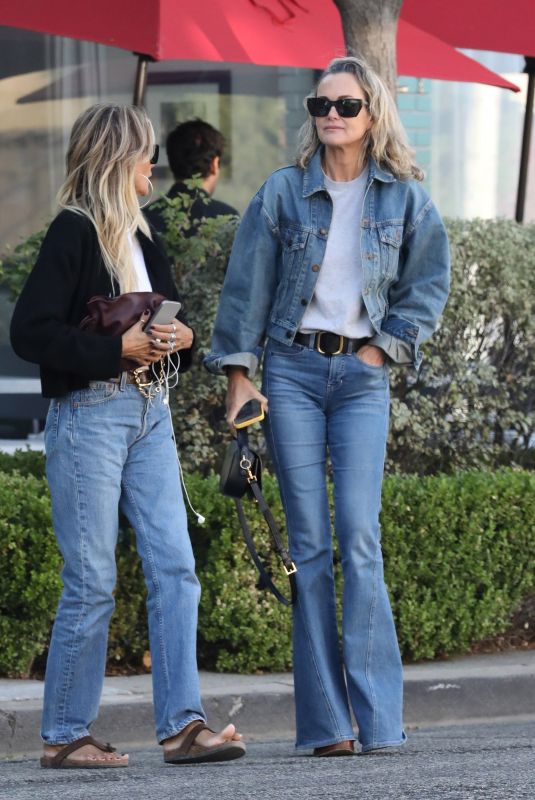 LAETICIA HALLYDAY in Double Denim Out with a Friend in Beverly Hills 10/21/2024