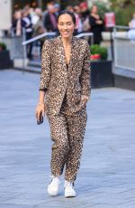 MYLEENE KLASS Arrives at Smooth Radio in Animal Print Trouser Suit in London 10/17/2024