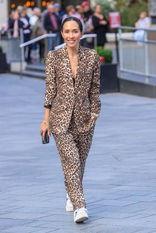 MYLEENE KLASS Arrives at Smooth Radio in Animal Print Trouser Suit in London 10/17/2024