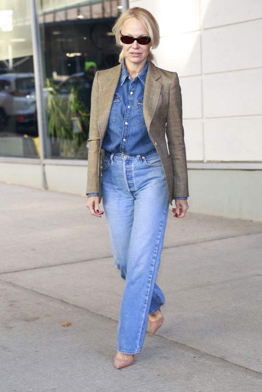 PAMELA ANDERSON in Double Denim Out in New York 10/15/2024