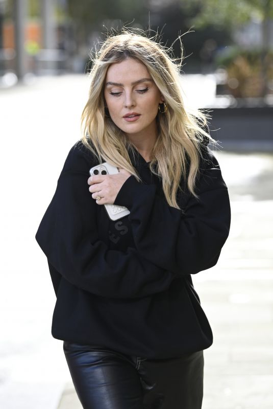 PERRIE EDWARDS Out Flashing Her Engagement Ring in Manchester 10/08/2024