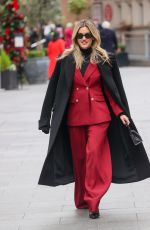 ASHLEY ROIBERTS in a Red Trouser Suit Arrives at Heart Radio 11/21/2024