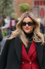 ASHLEY ROIBERTS in a Red Trouser Suit Arrives at Heart Radio 11/21/2024