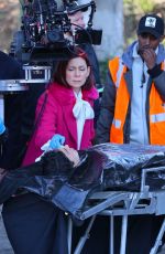 CARRIE PRESTON Filming a Crime Scene for New Police Procedural Comedy-drama Elsbeth at Flushing Meadow Park in Queens 11/01/2024