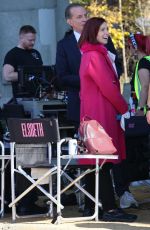 CARRIE PRESTON Filming a Crime Scene for New Police Procedural Comedy-drama Elsbeth at Flushing Meadow Park in Queens 11/01/2024