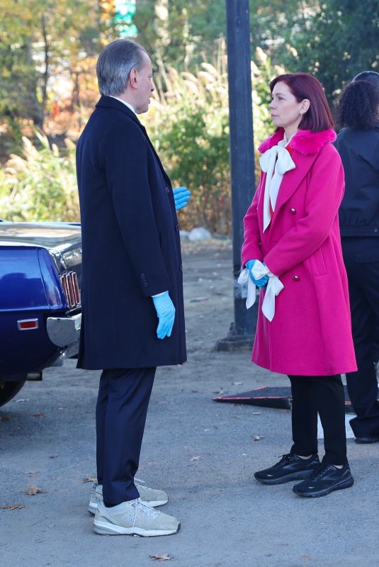 CARRIE PRESTON Filming a Crime Scene for New Police Procedural Comedy-drama Elsbeth at Flushing Meadow Park in Queens 11/01/2024