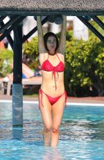 CHANTELLE HOUGHTON in a Red Vikini at a Pool in Tenerife 11/09/2024