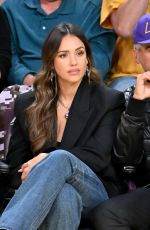 JESSICA ALBA and Cash Warren at NBA Game Between L.A. Lakers and Toronto Raptors in Los Angeles 11/10/2024