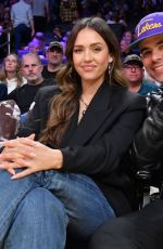 JESSICA ALBA and Cash Warren at NBA Game Between L.A. Lakers and Toronto Raptors in Los Angeles 11/10/2024