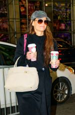 KATIE HOLMES Carries Two Coffees from Starbucks Out in New York City 11/26/2024