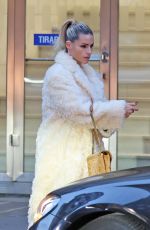 MICHELLE HUNZIKER Wearing a White Fake Fur Coat Out in Milan 11/28/2024