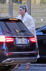 MICHELLE HUNZIKER Wearing a White Fake Fur Coat Out in Milan 11/28/2024