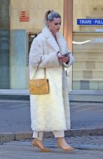 MICHELLE HUNZIKER Wearing a White Fake Fur Coat Out in Milan 11/28/2024