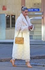MICHELLE HUNZIKER Wearing a White Fake Fur Coat Out in Milan 11/28/2024