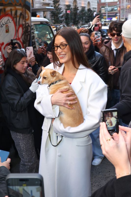 BELLA HADID Outside Her Pop-up shop for OREBELLA in Manhattan 12/14/2024