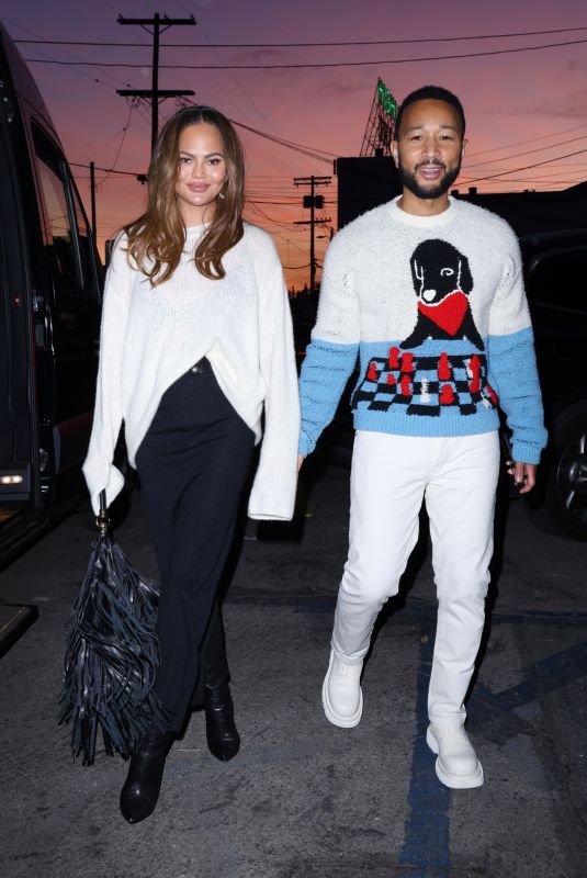 CHRISSY TEIGEN and John Legend Arrives at Flamingo Estate x Kismet Adoption in Los Angeles 12/14/2024