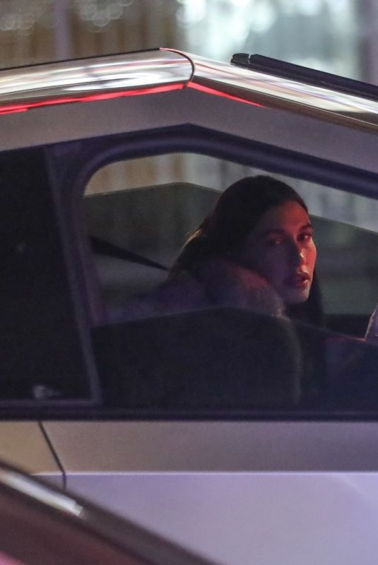 HAILEY BIEBER in a Tesla Cybertruck Leave s Studio in Los Angeles 12/04/2024