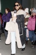 KATIE HOLMES in a Long Shearling Coat Put and About in New York 12/07/2024