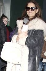 KATIE HOLMES in a Long Shearling Coat Put and About in New York 12/07/2024