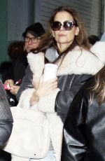 KATIE HOLMES in a Long Shearling Coat Put and About in New York 12/07/2024