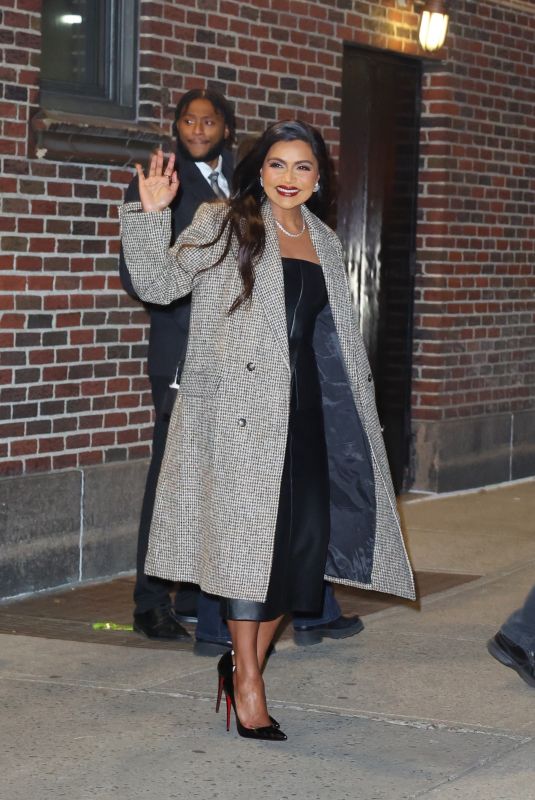MINDY KALING Leaves Late Show with Stephen Colbert in New York 12/03/2024