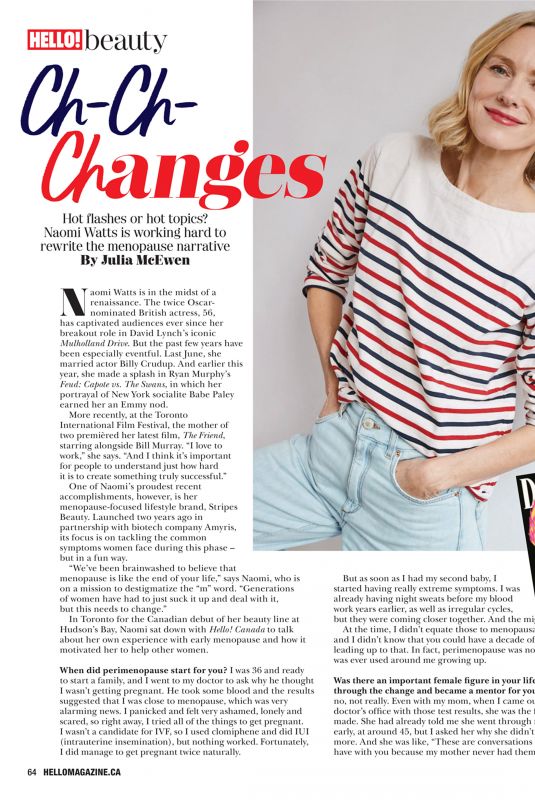 NAOMI WATTS in Hello! Canada, Decemeber 2024